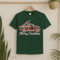 Merry Christmas Plaid Truck And Tree T-Shirt thumb 2