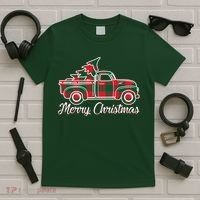 Merry Christmas Plaid Truck And Tree T-Shirt thumb 5