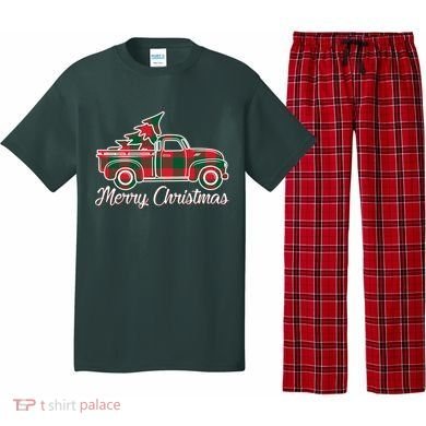 Merry Christmas Plaid Truck And Tree Pajama Set