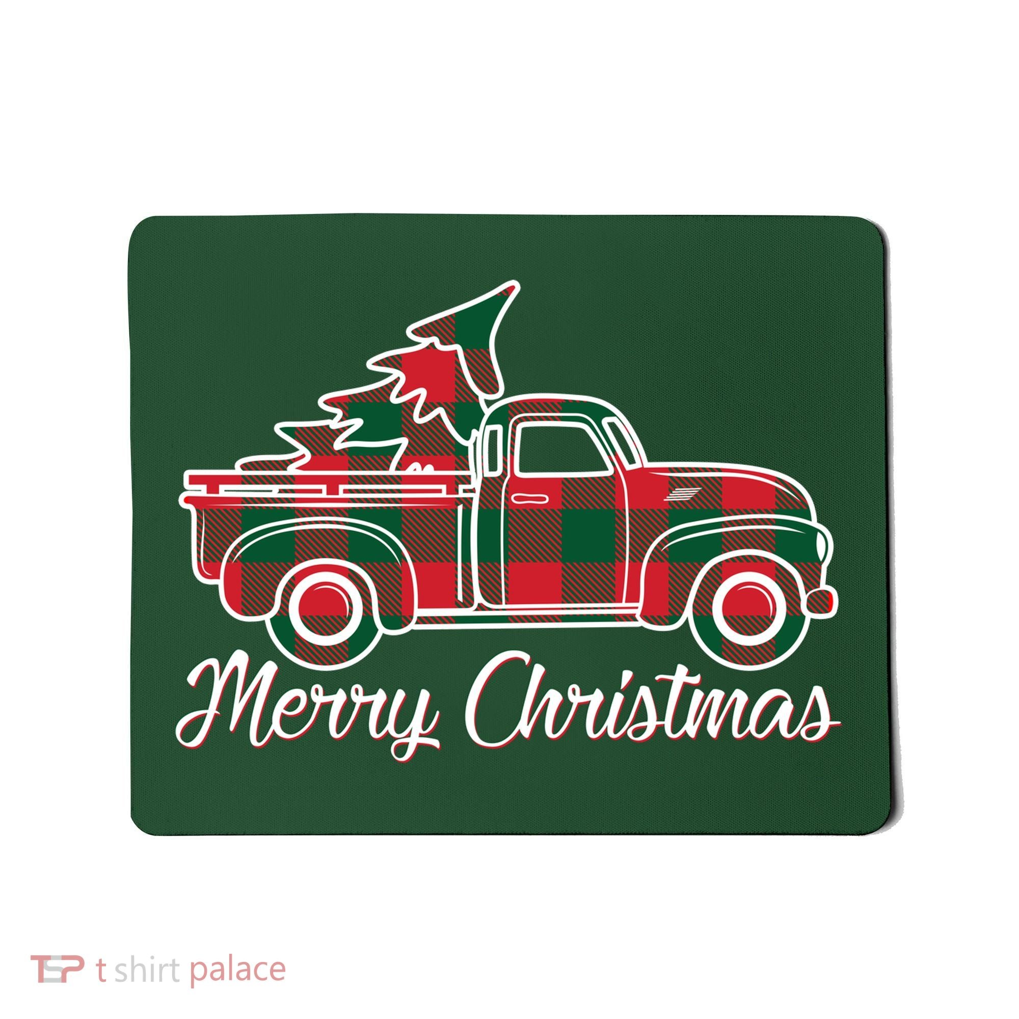Merry Christmas Plaid Truck And Tree Mousepad