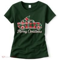 Merry Christmas Plaid Truck And Tree Women's T-Shirt thumb 0