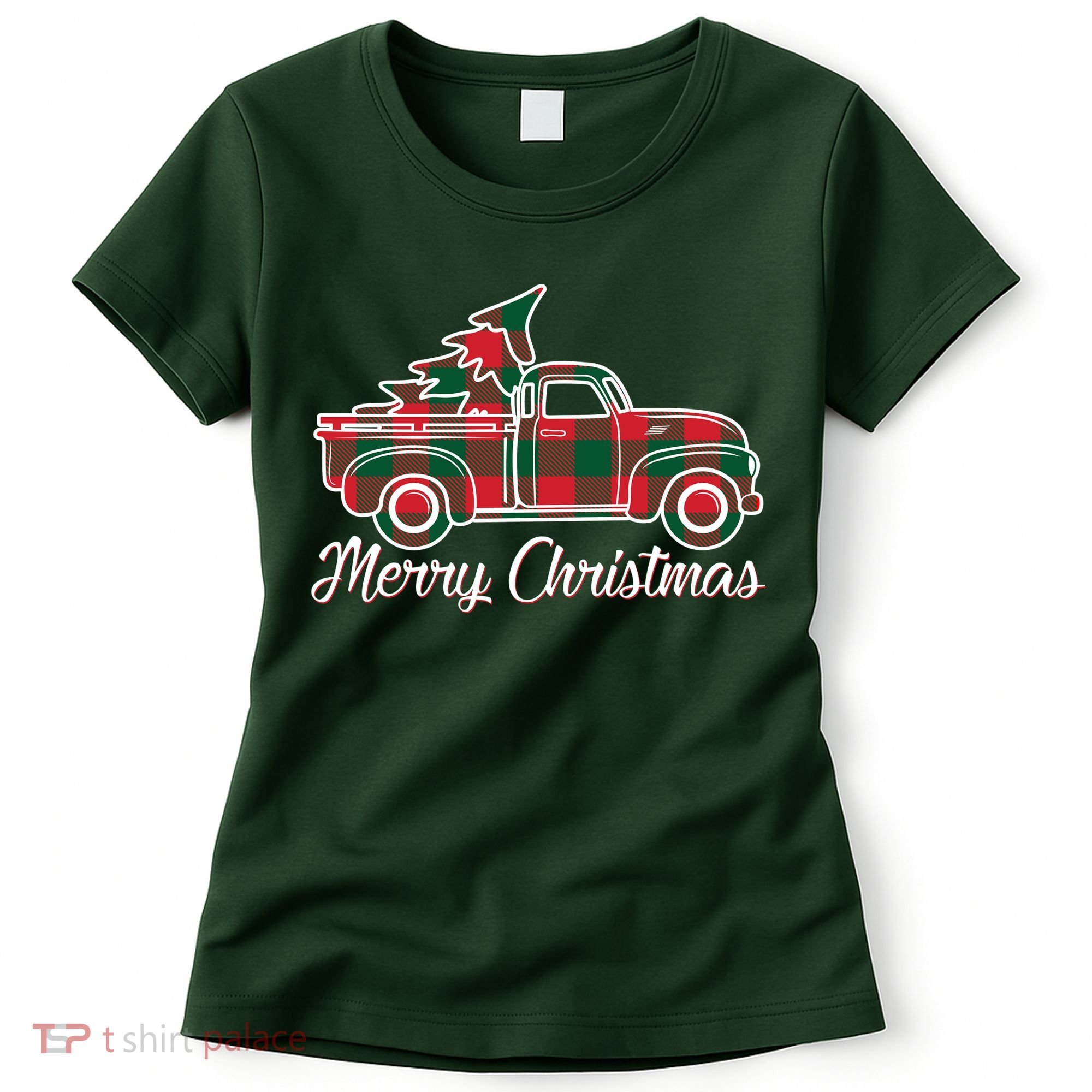 Merry Christmas Plaid Truck And Tree Women's T-Shirt