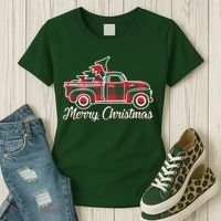 Merry Christmas Plaid Truck And Tree Women's T-Shirt thumb 3
