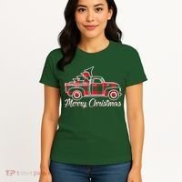 Merry Christmas Plaid Truck And Tree Women's T-Shirt thumb 4