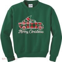 Merry Christmas Plaid Truck And Tree Kids Sweatshirt thumb 0