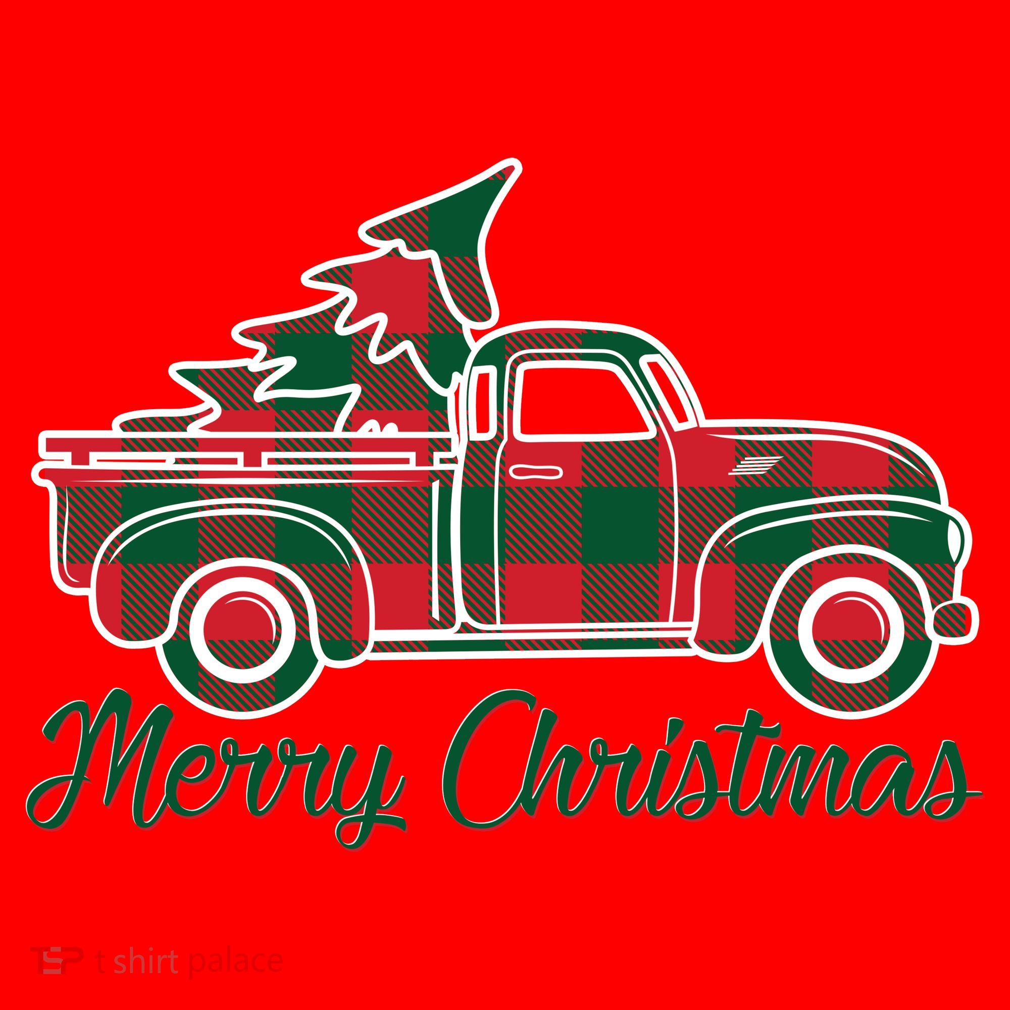 Merry Christmas Plaid Truck And Tree Santa Hat
