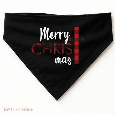 Merry Christmas Plaided Cross USA-Made Doggie Bandana