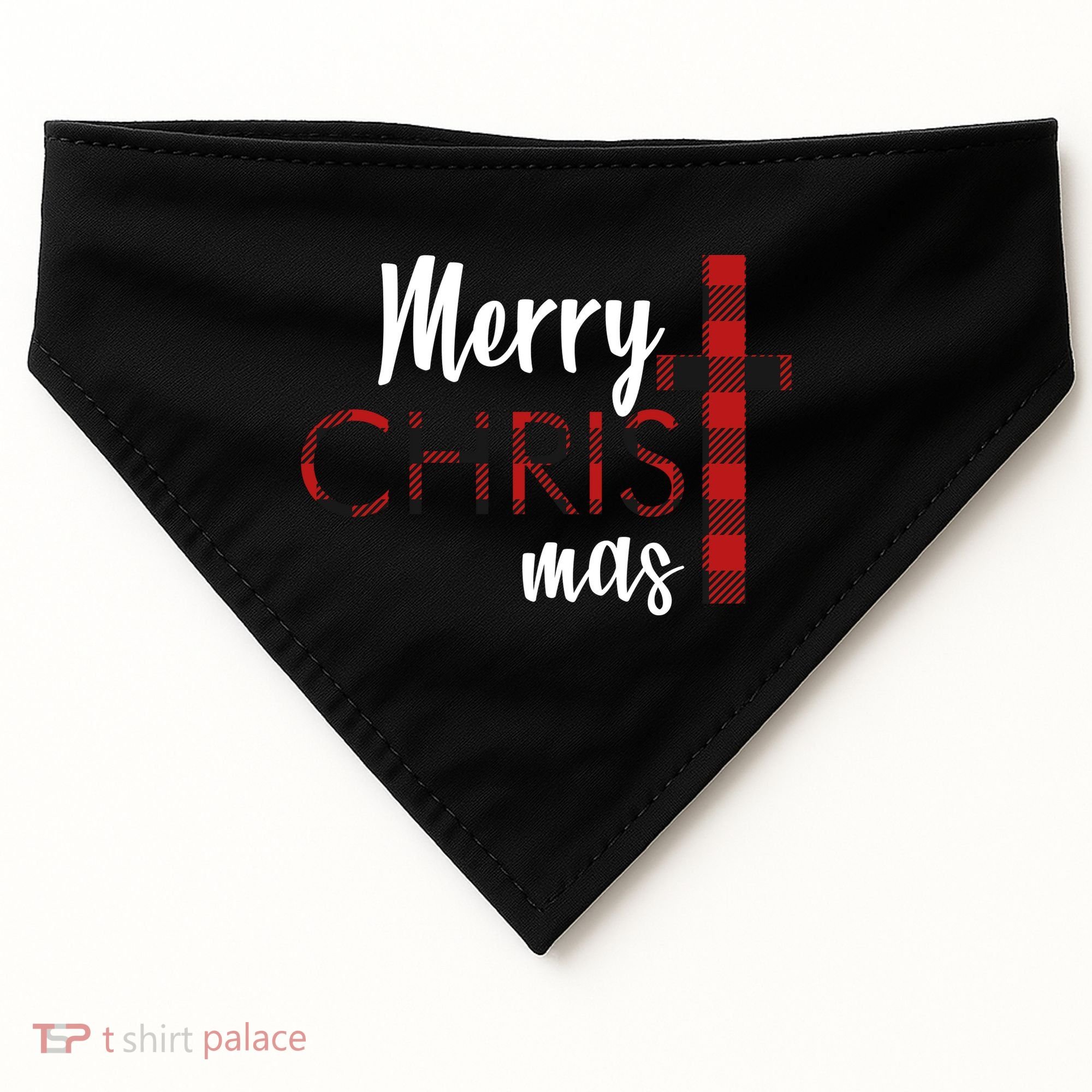 Merry Christmas Plaided Cross USA-Made Doggie Bandana