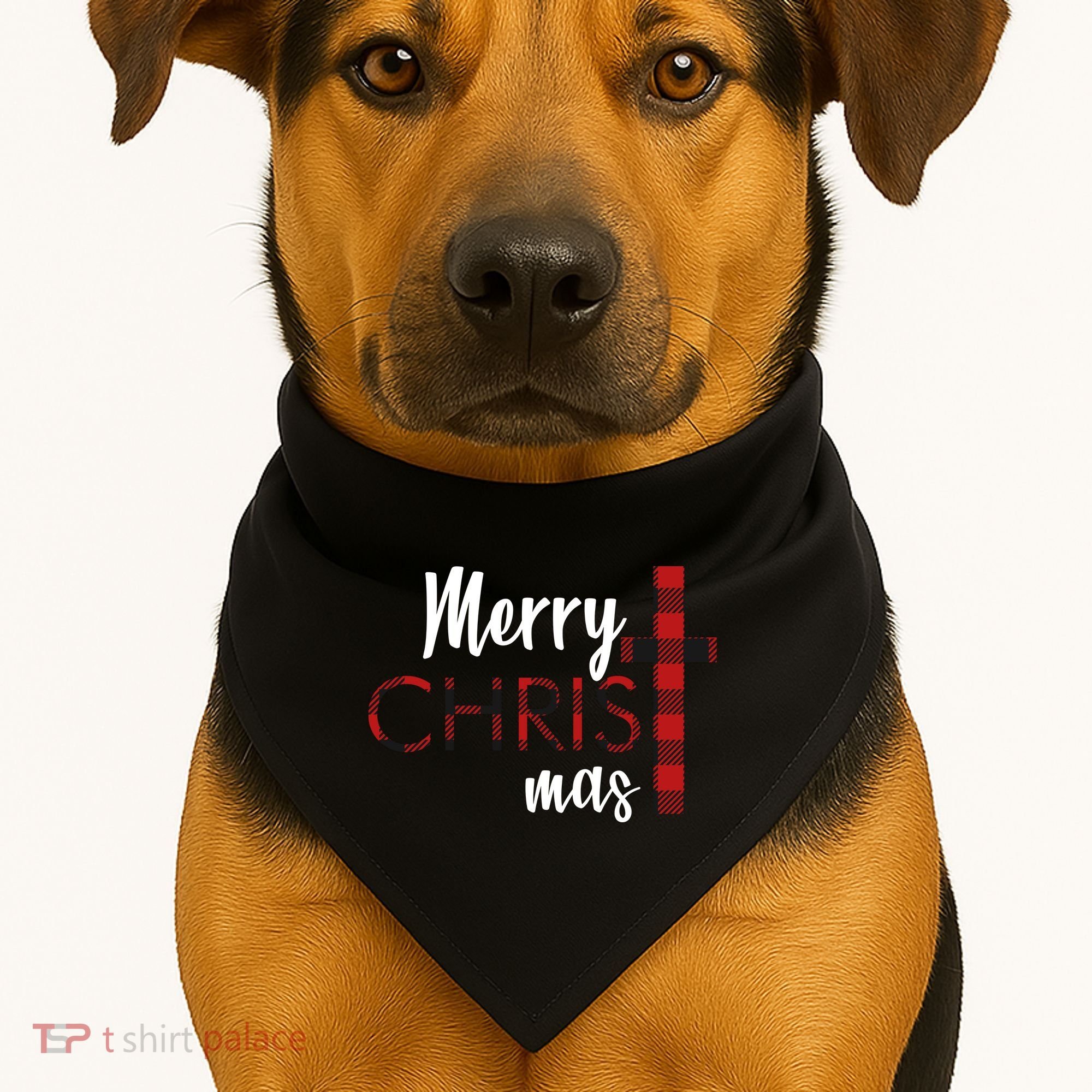 Merry Christmas Plaided Cross USA-Made Doggie Bandana
