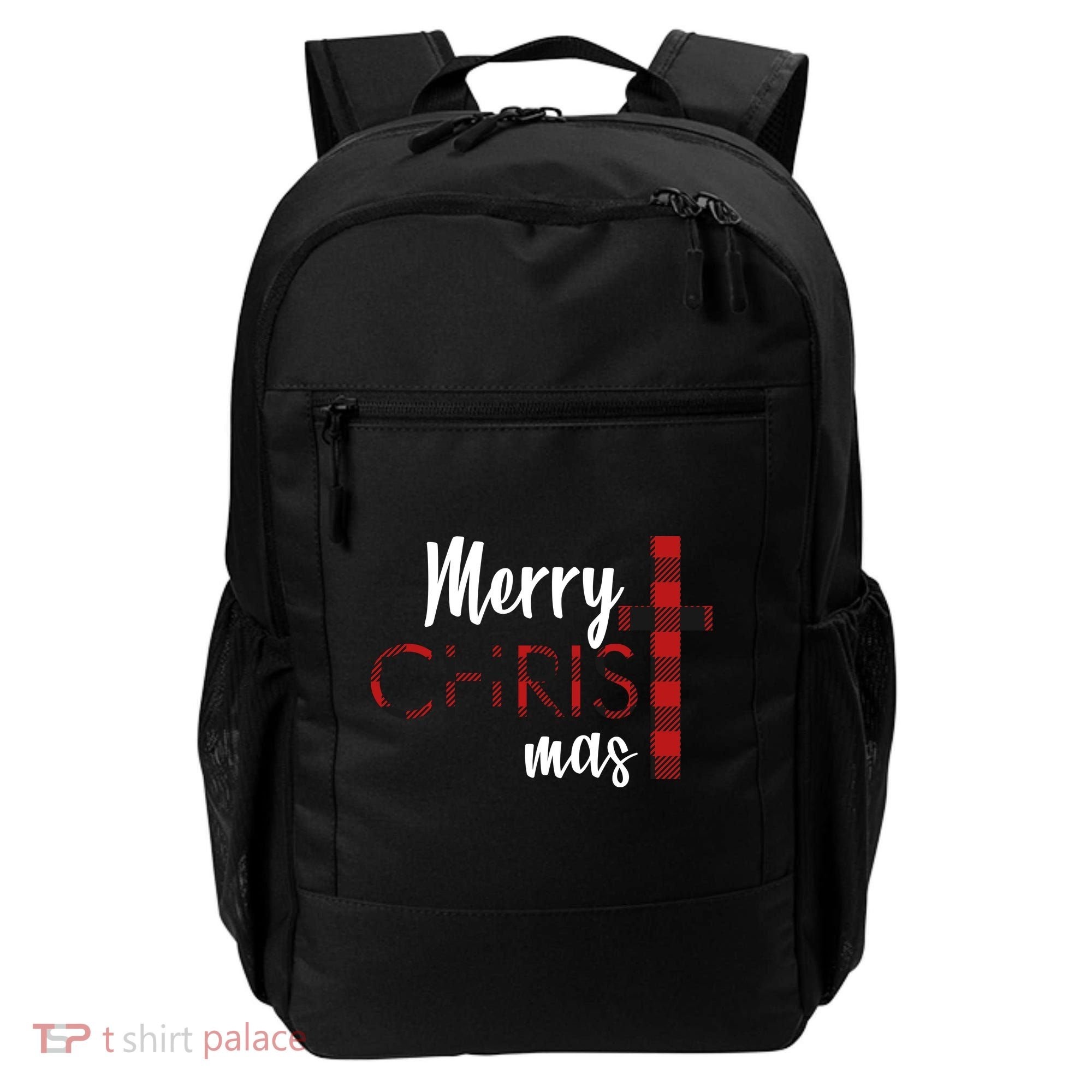 Merry Christmas Plaided Cross Backpack