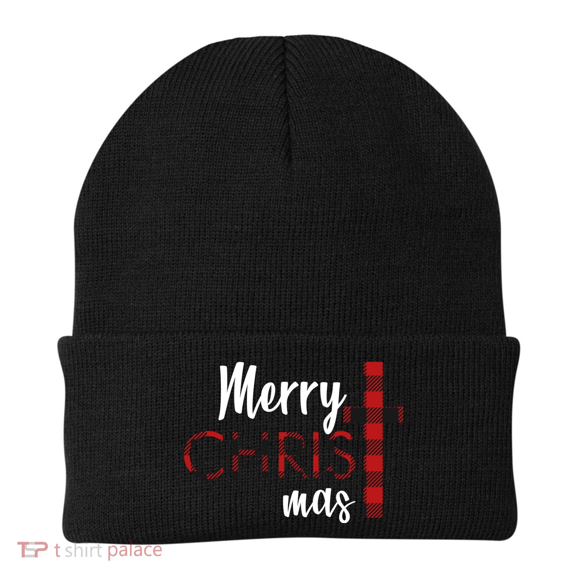 Merry Christmas Plaided Cross Beanie