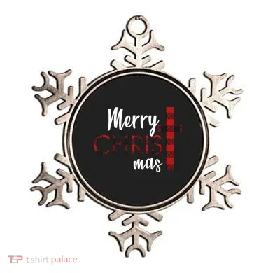 Merry Christmas Plaided Cross Ornament