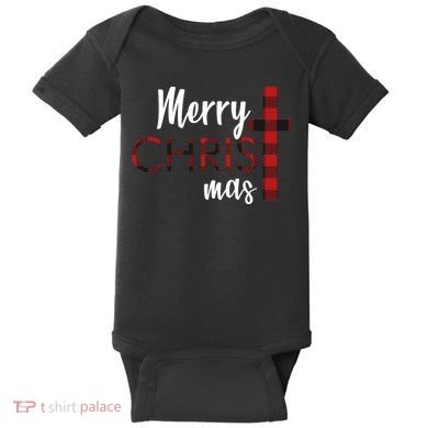 Merry Christmas Plaided Cross Baby Bodysuit
