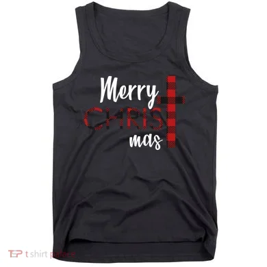 Merry Christmas Plaided Cross Tank Top