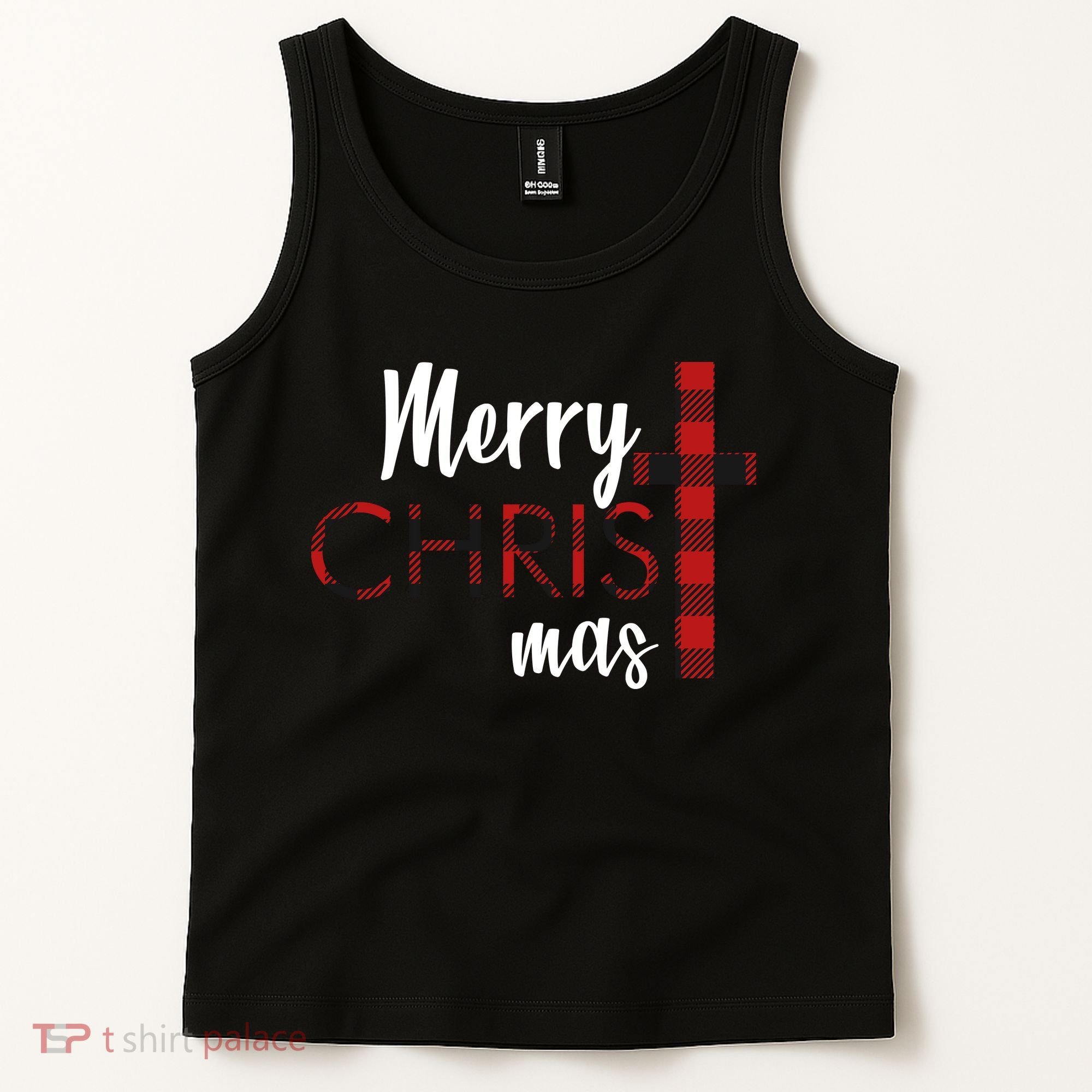 Merry Christmas Plaided Cross Tank Top