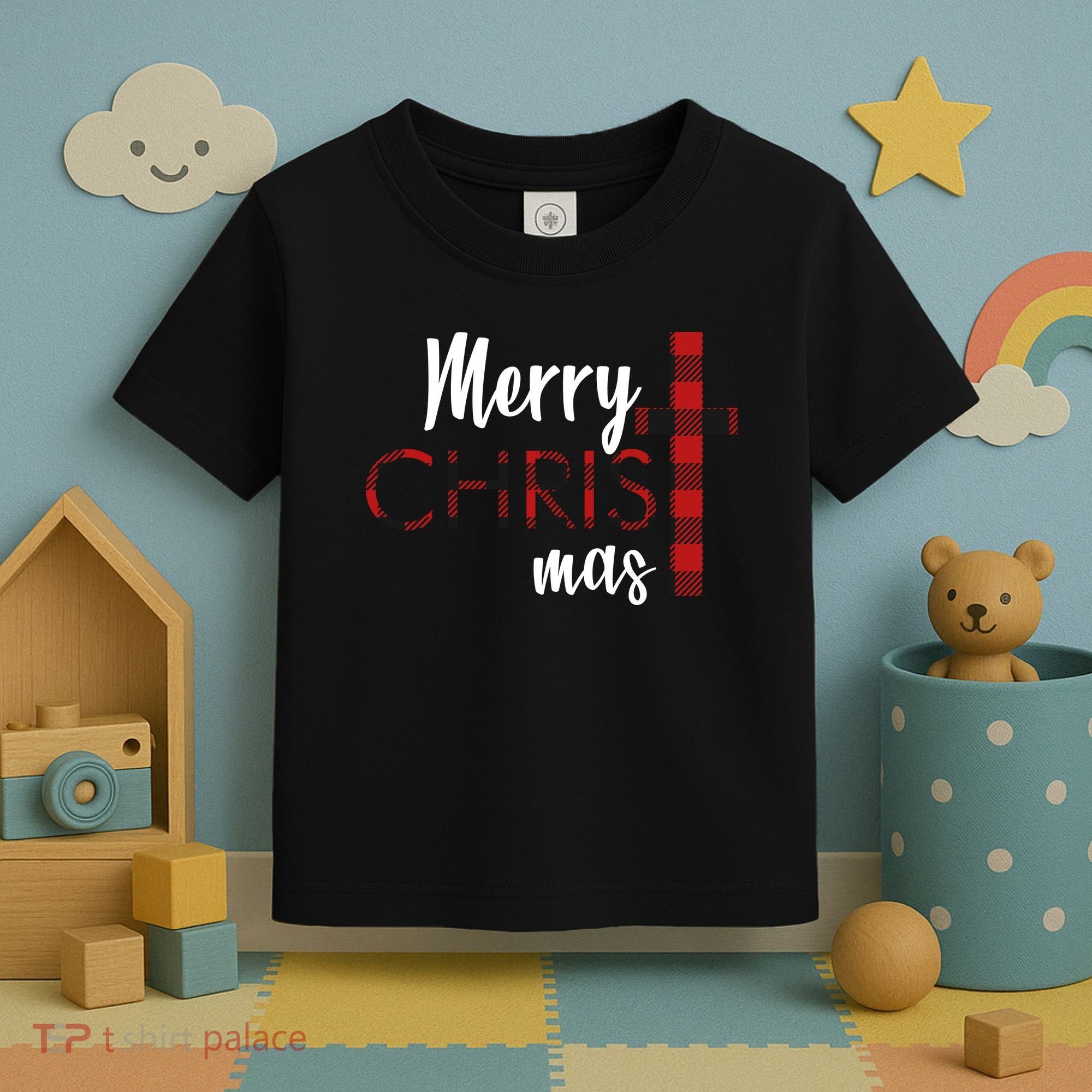 Merry Christmas Plaided Cross Toddler T-Shirt