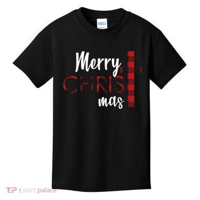 Merry Christmas Plaided Cross Kids T-Shirt