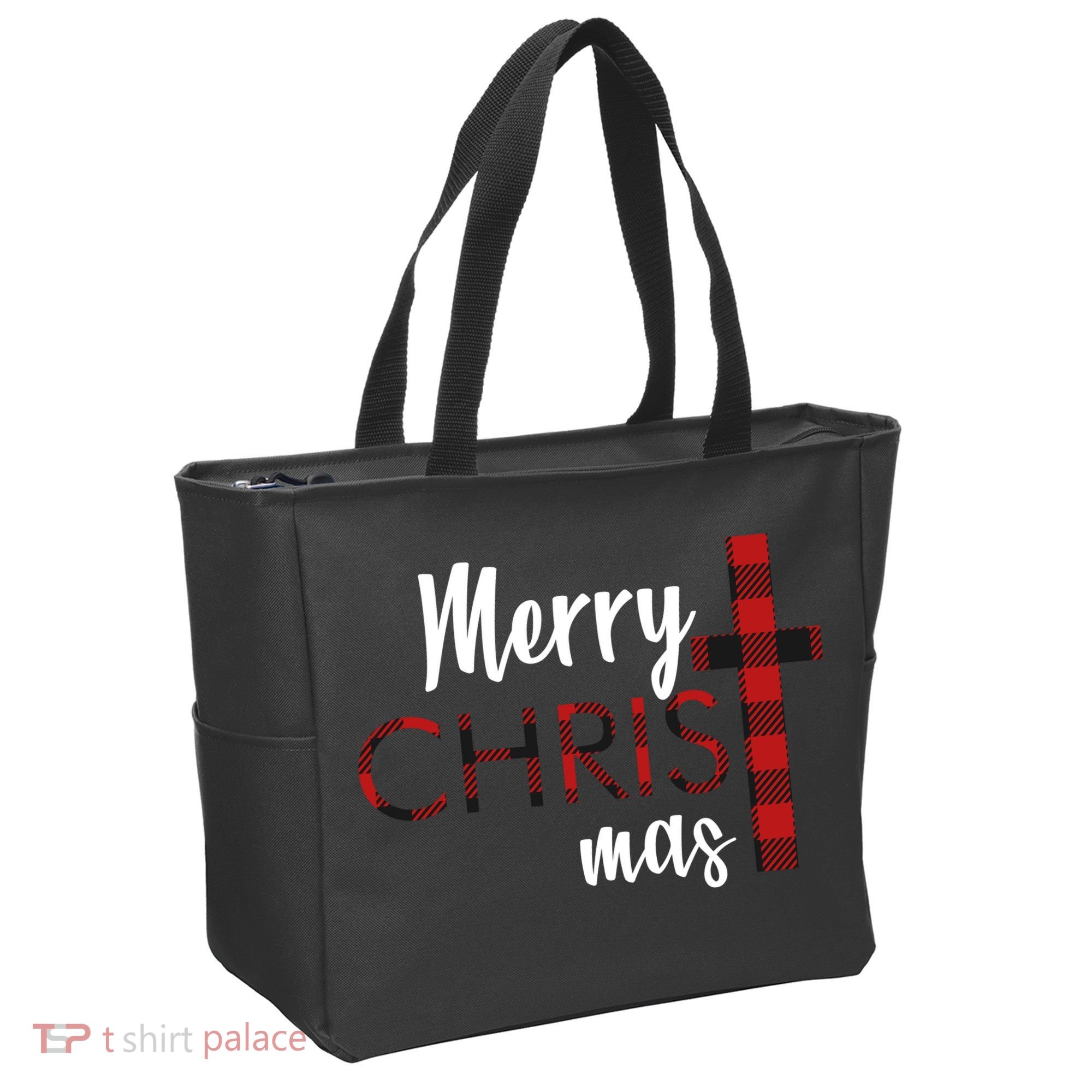 Merry Christmas Plaided Cross Tote Bag