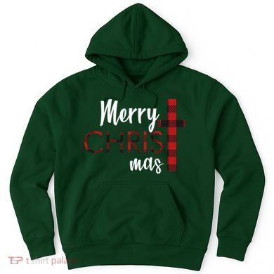 Merry Christmas Plaided Cross Hoodie