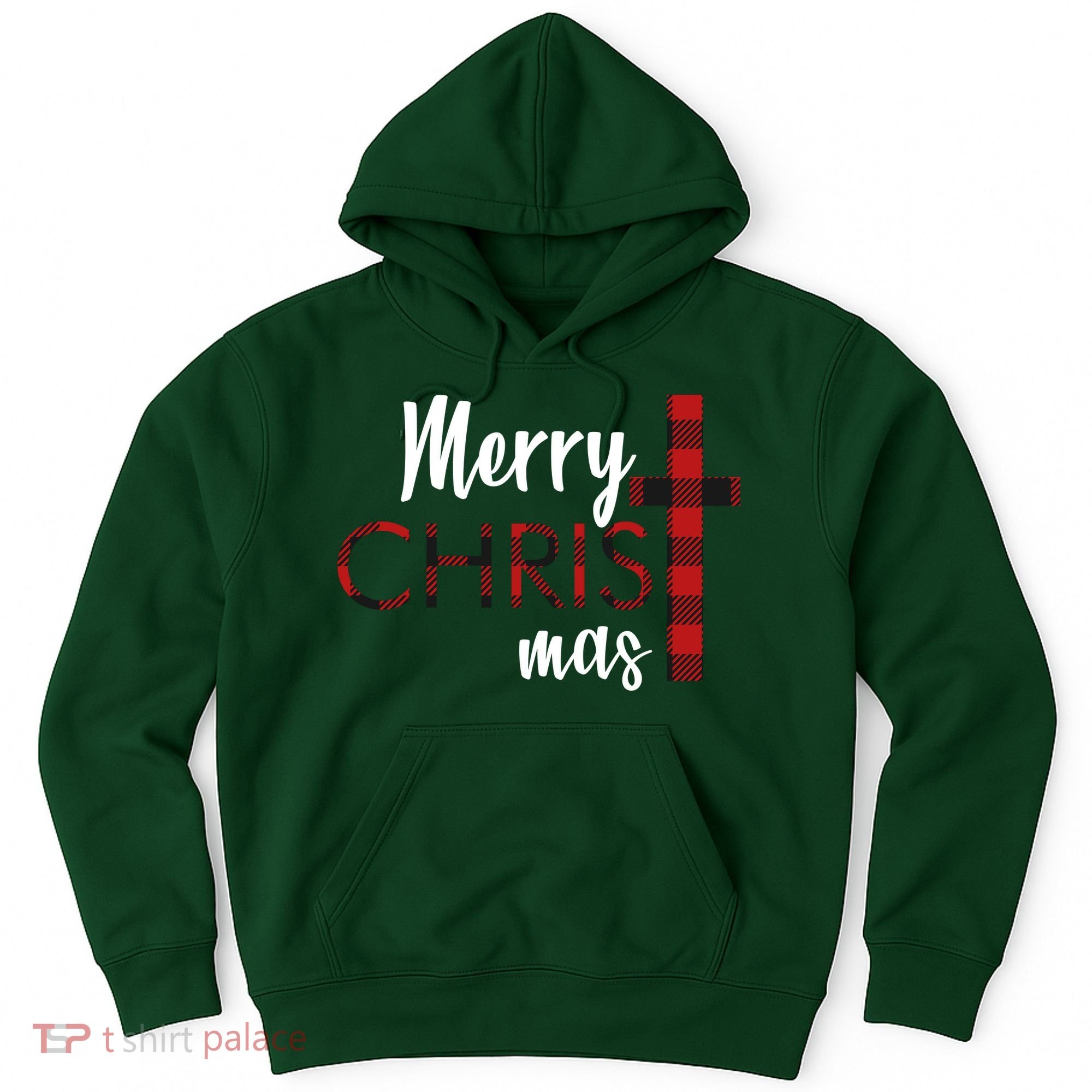 Merry Christmas Plaided Cross Hoodie