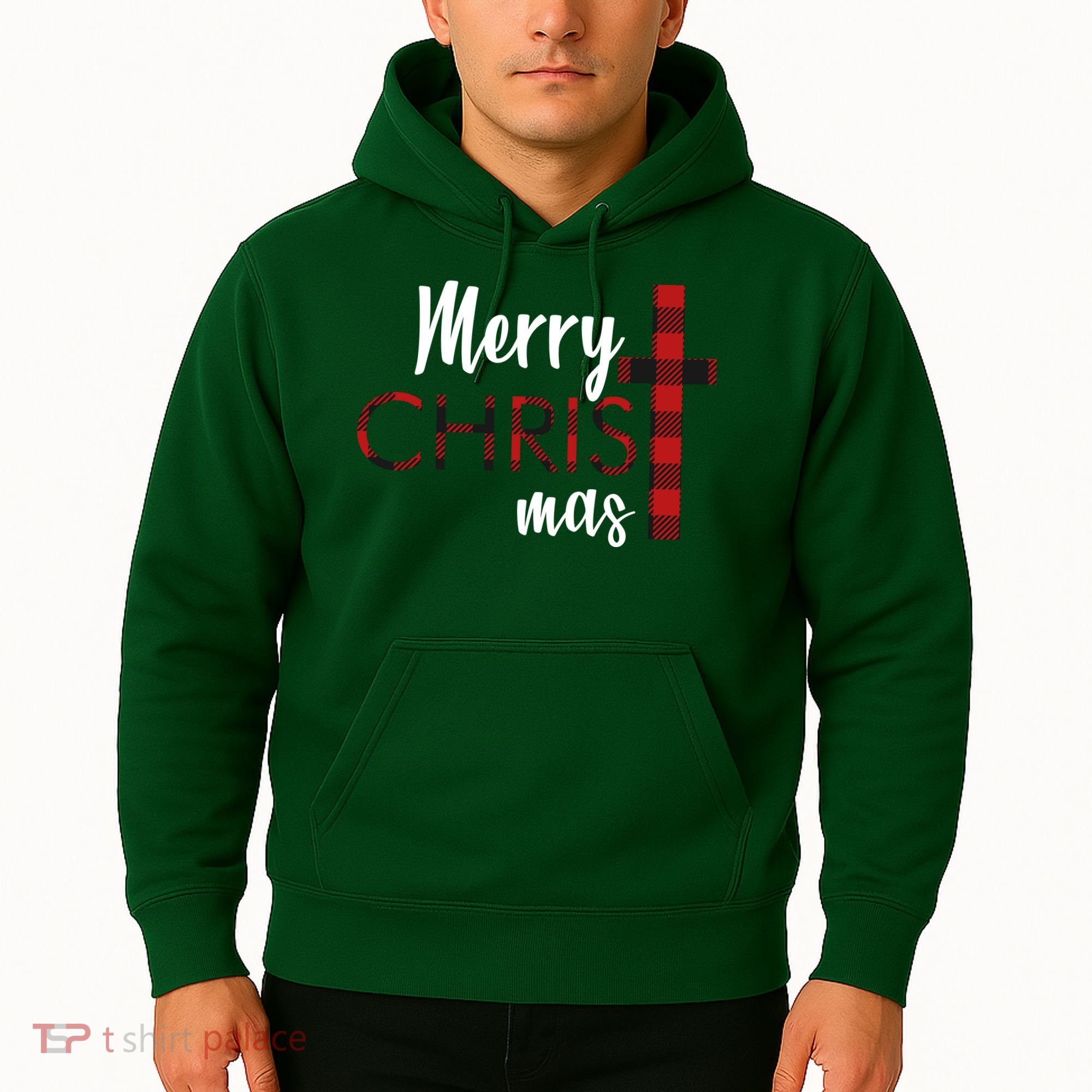Merry Christmas Plaided Cross Hoodie