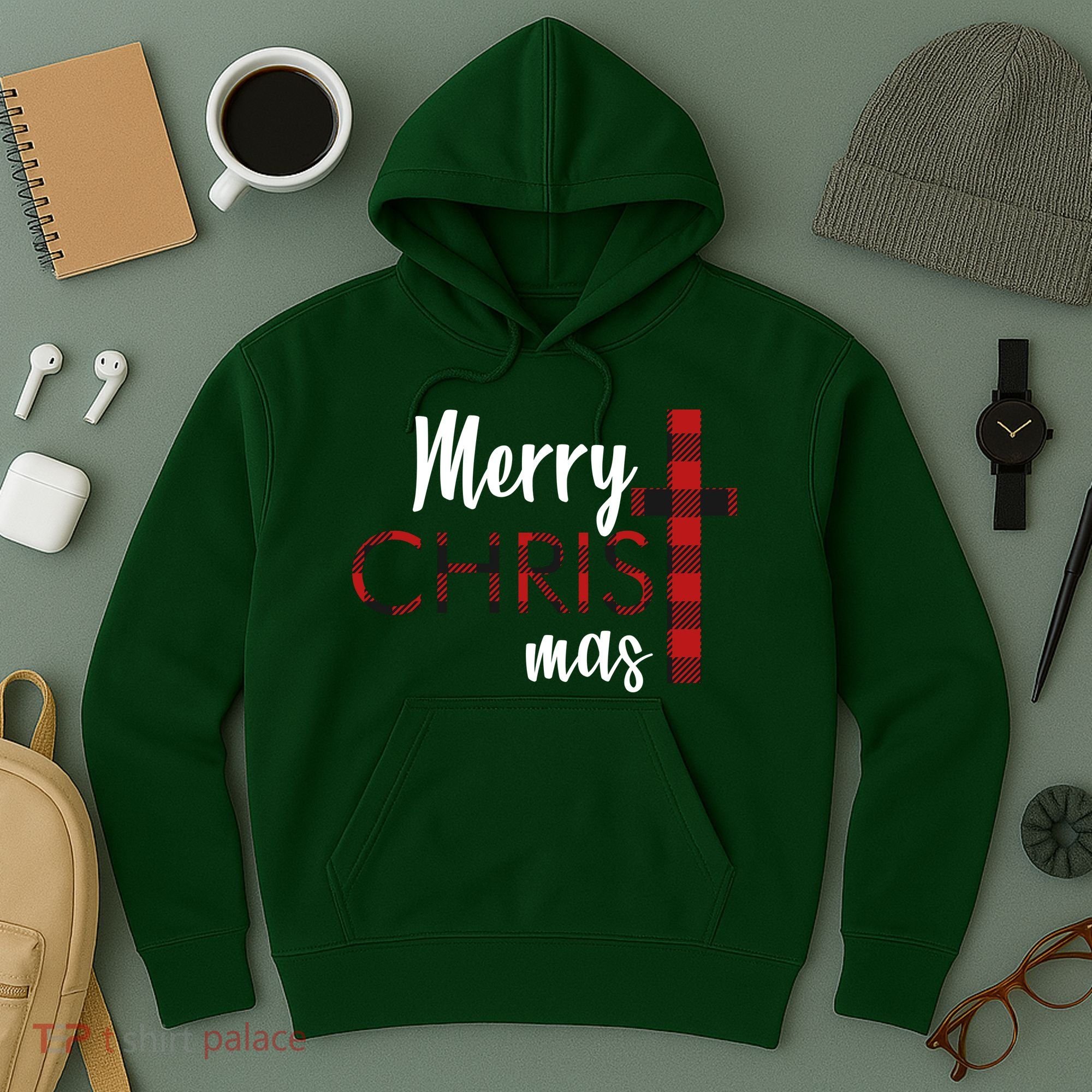 Merry Christmas Plaided Cross Hoodie