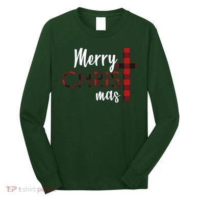 Merry Christmas Plaided Cross Long Sleeve Shirt