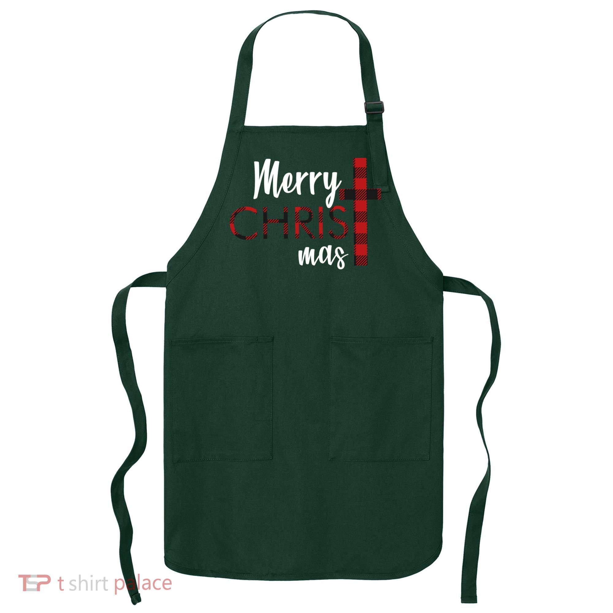 Merry Christmas Plaided Cross Apron