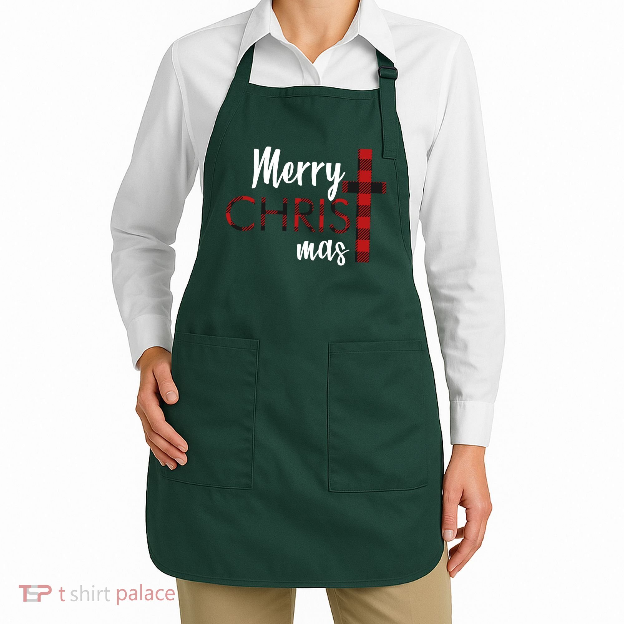 Merry Christmas Plaided Cross Apron