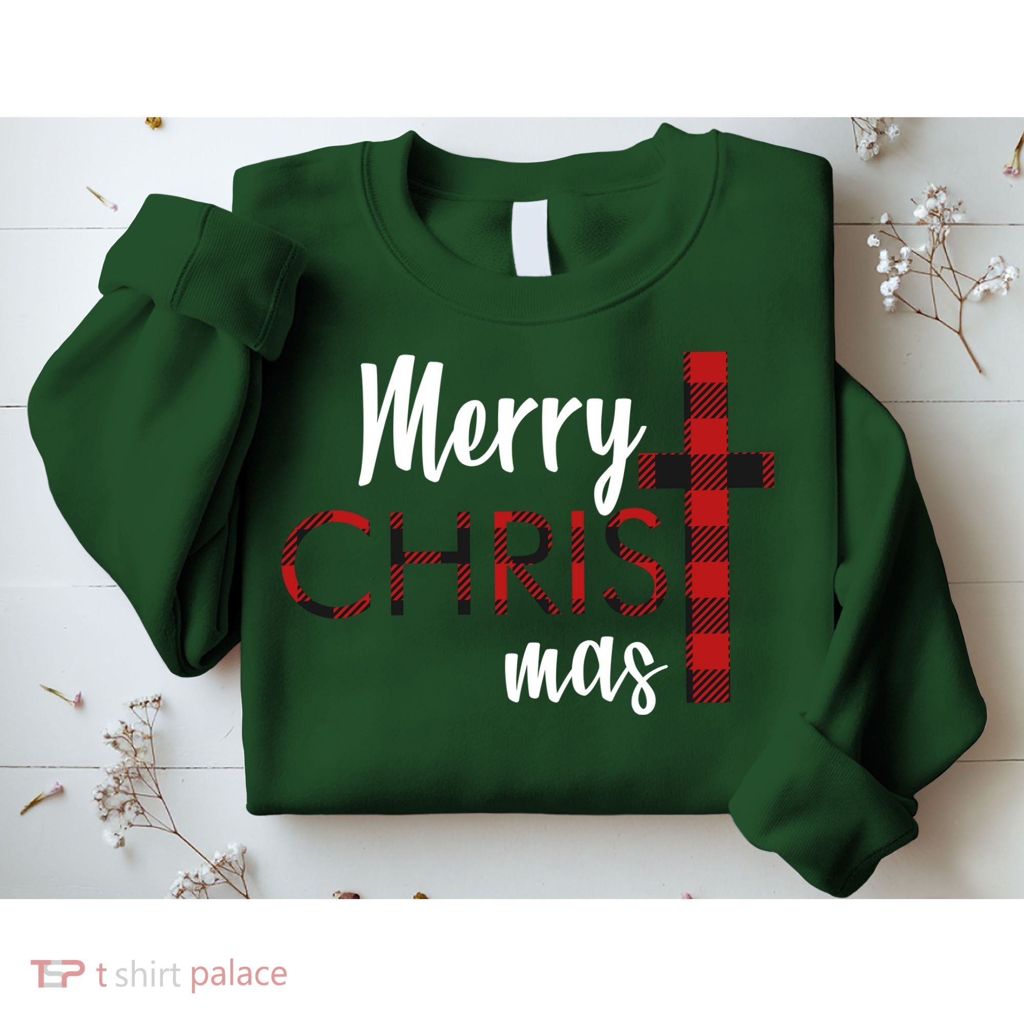 Merry Christmas Plaided Cross Sweatshirt