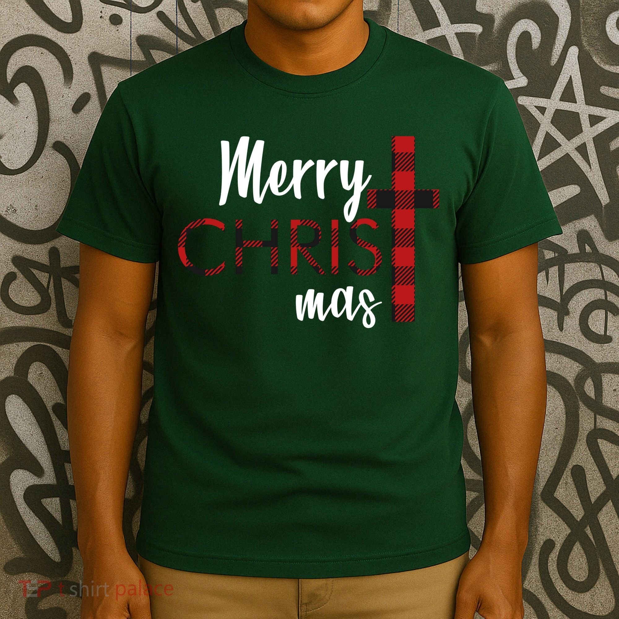 Merry Christmas Plaided Cross T-Shirt