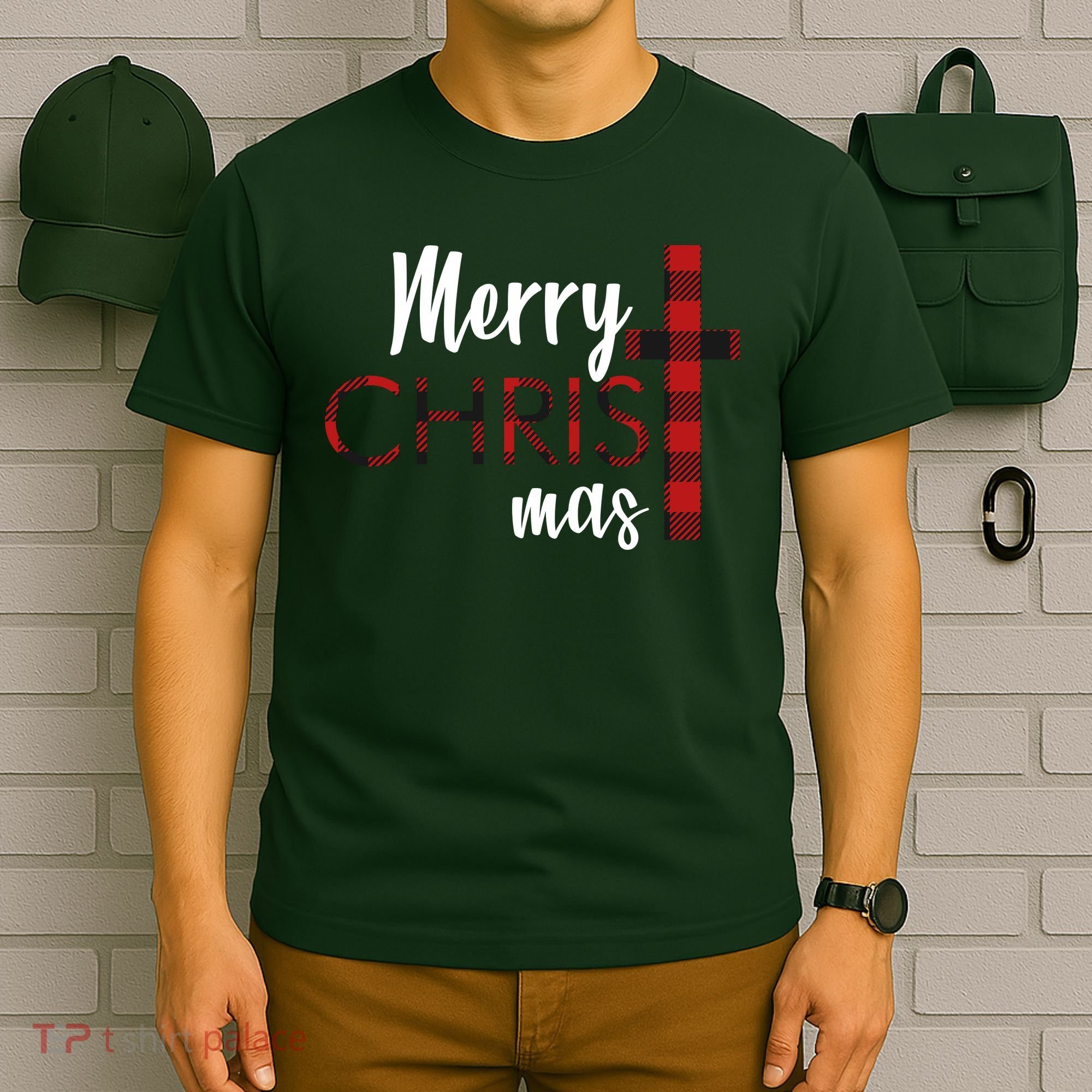 Merry Christmas Plaided Cross T-Shirt