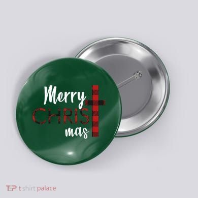 Merry Christmas Plaided Cross Button