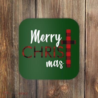 Merry Christmas Plaided Cross Coaster