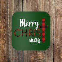Merry Christmas Plaided Cross Coaster thumb 0