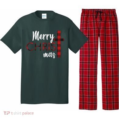 Merry Christmas Plaided Cross Pajama Set