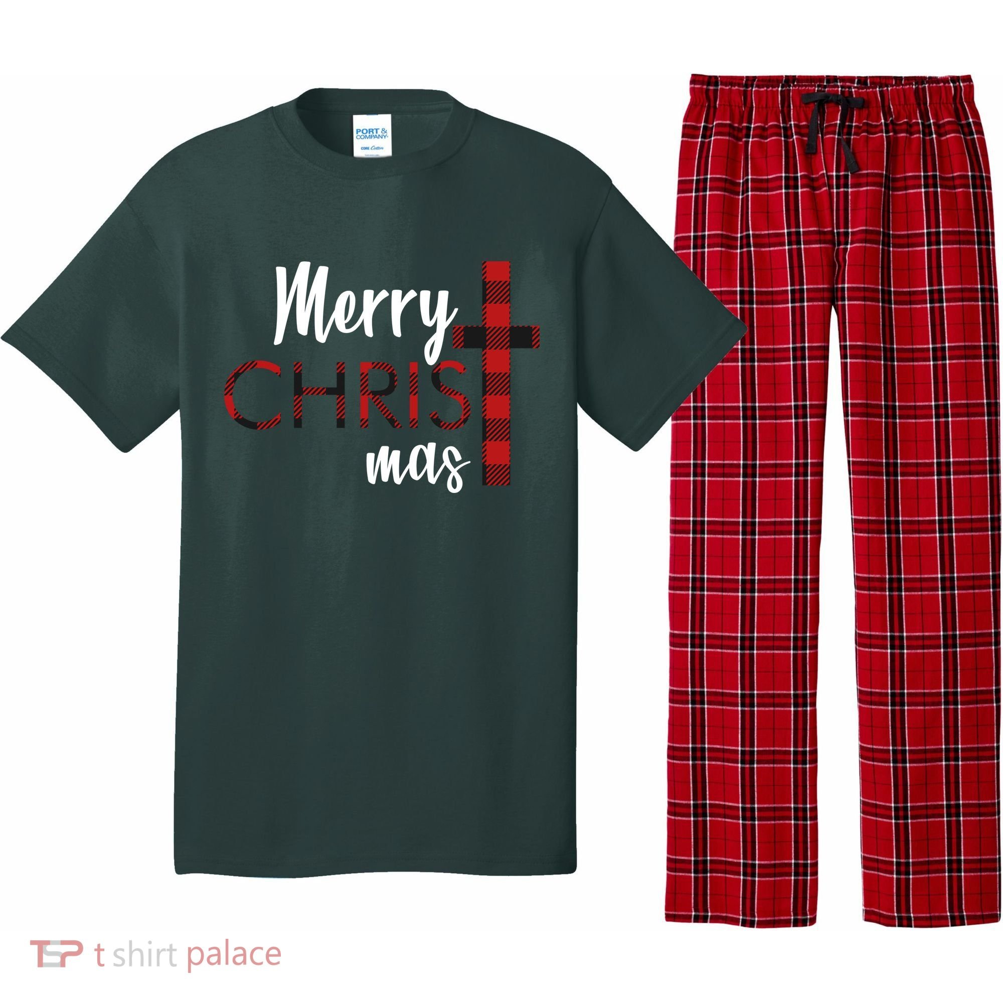 Merry Christmas Plaided Cross Pajama Set
