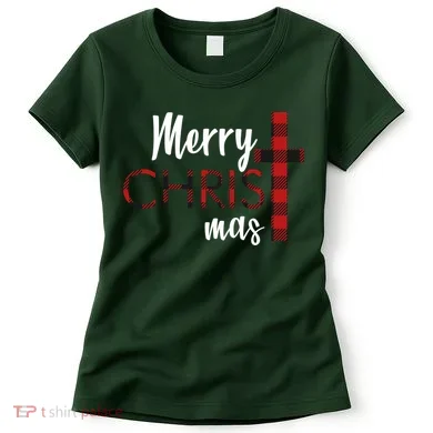 Merry Christmas Plaided Cross Women's T-Shirt