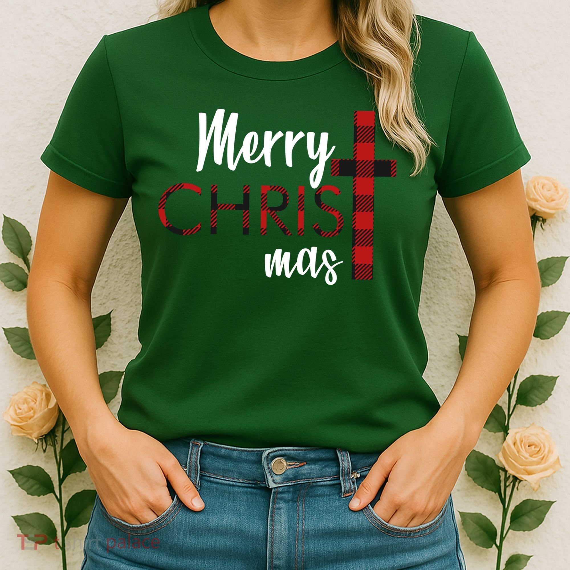 Merry Christmas Plaided Cross Women's T-Shirt
