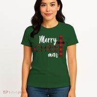Merry Christmas Plaided Cross Women's T-Shirt thumb 4