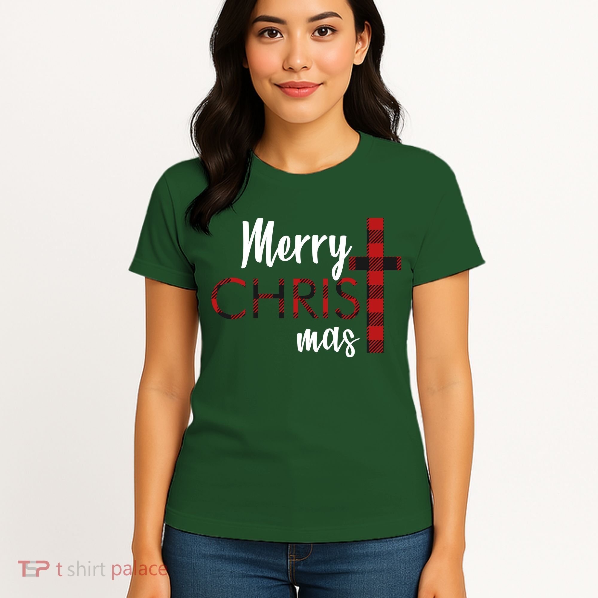 Merry Christmas Plaided Cross Women's T-Shirt