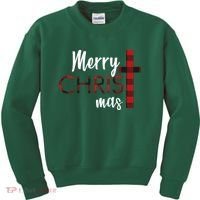 Merry Christmas Plaided Cross Kids Sweatshirt thumb 0