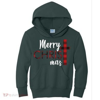 Merry Christmas Plaided Cross Kids Hoodie