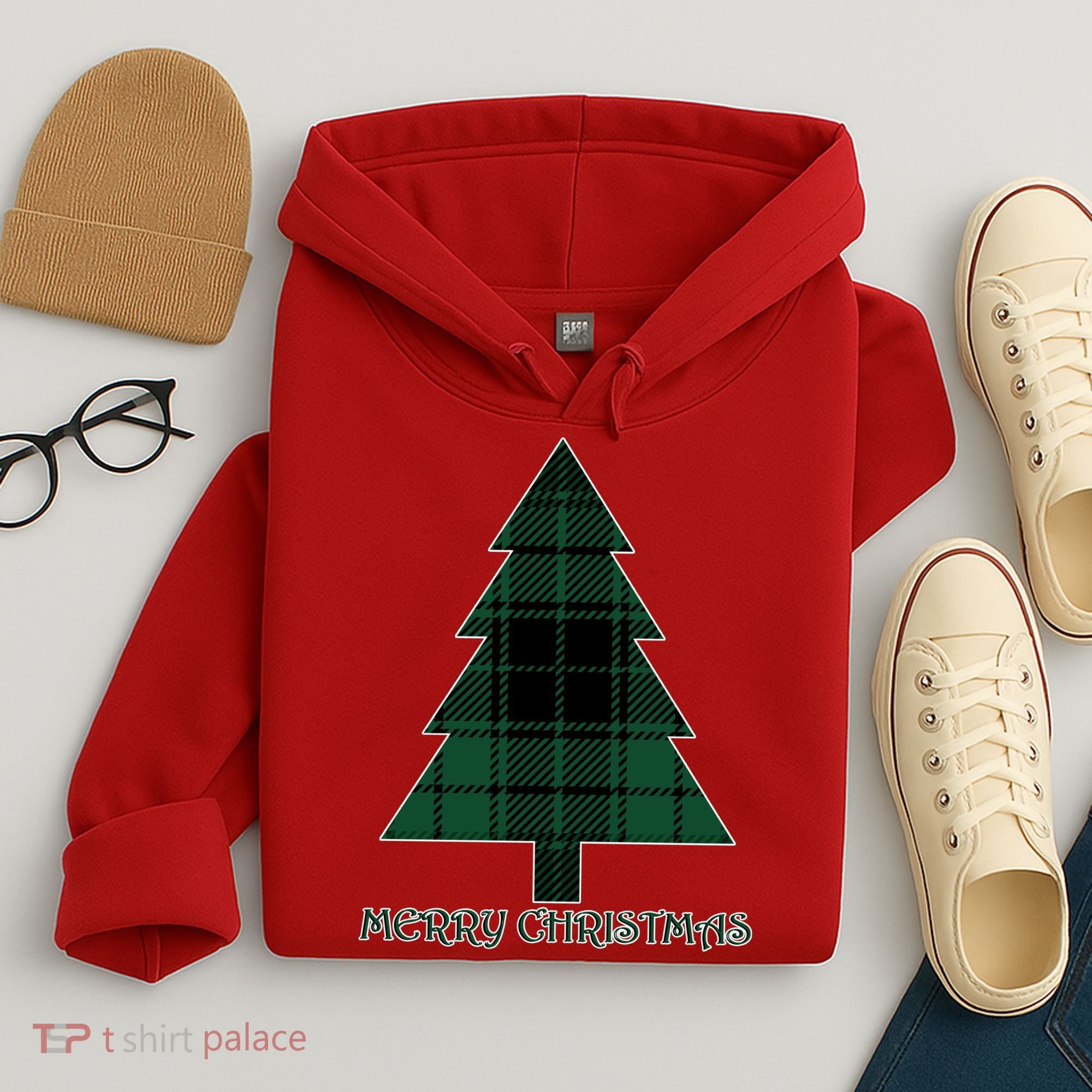 Merry Christmas Plaited Tree Hoodie
