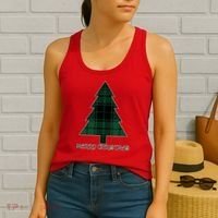 Merry Christmas Plaited Tree Women's Tank Top thumb 2