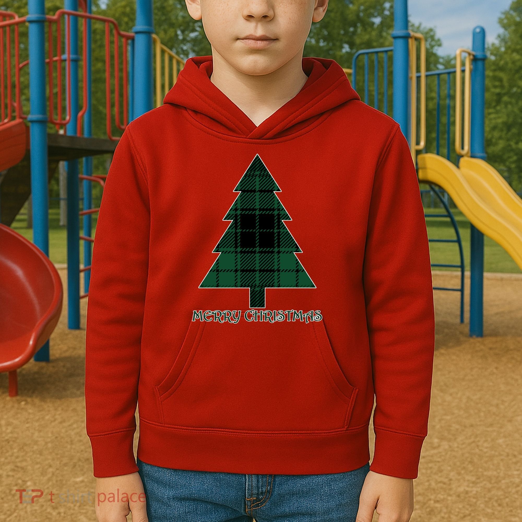 Merry Christmas Plaited Tree Kids Hoodie