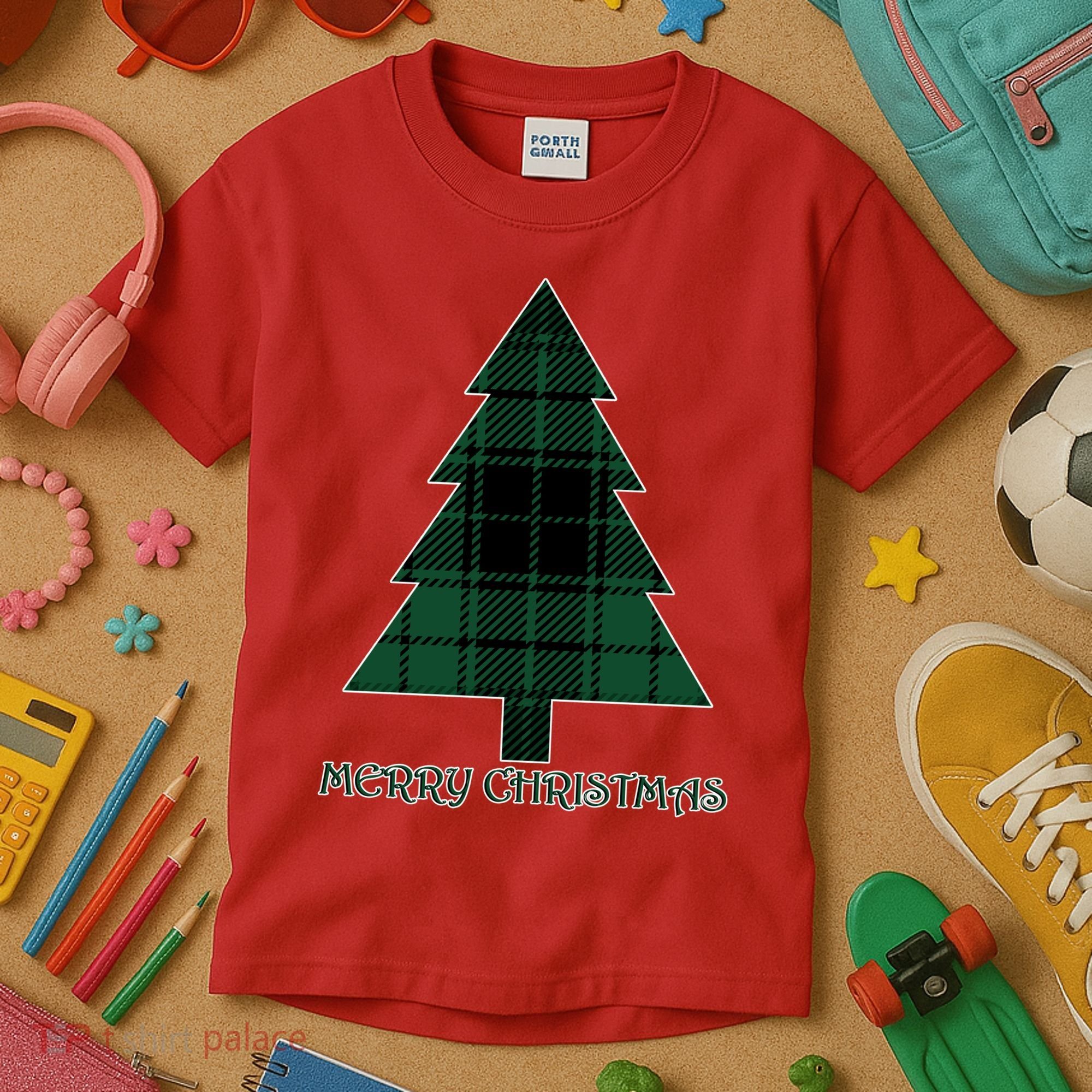 Merry Christmas Plaited Tree Kids T-Shirt