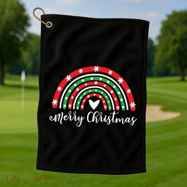 Merry Christmas Rainbow Golf Towel