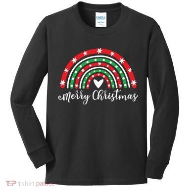 Merry Christmas Rainbow Kids Long Sleeve Shirt