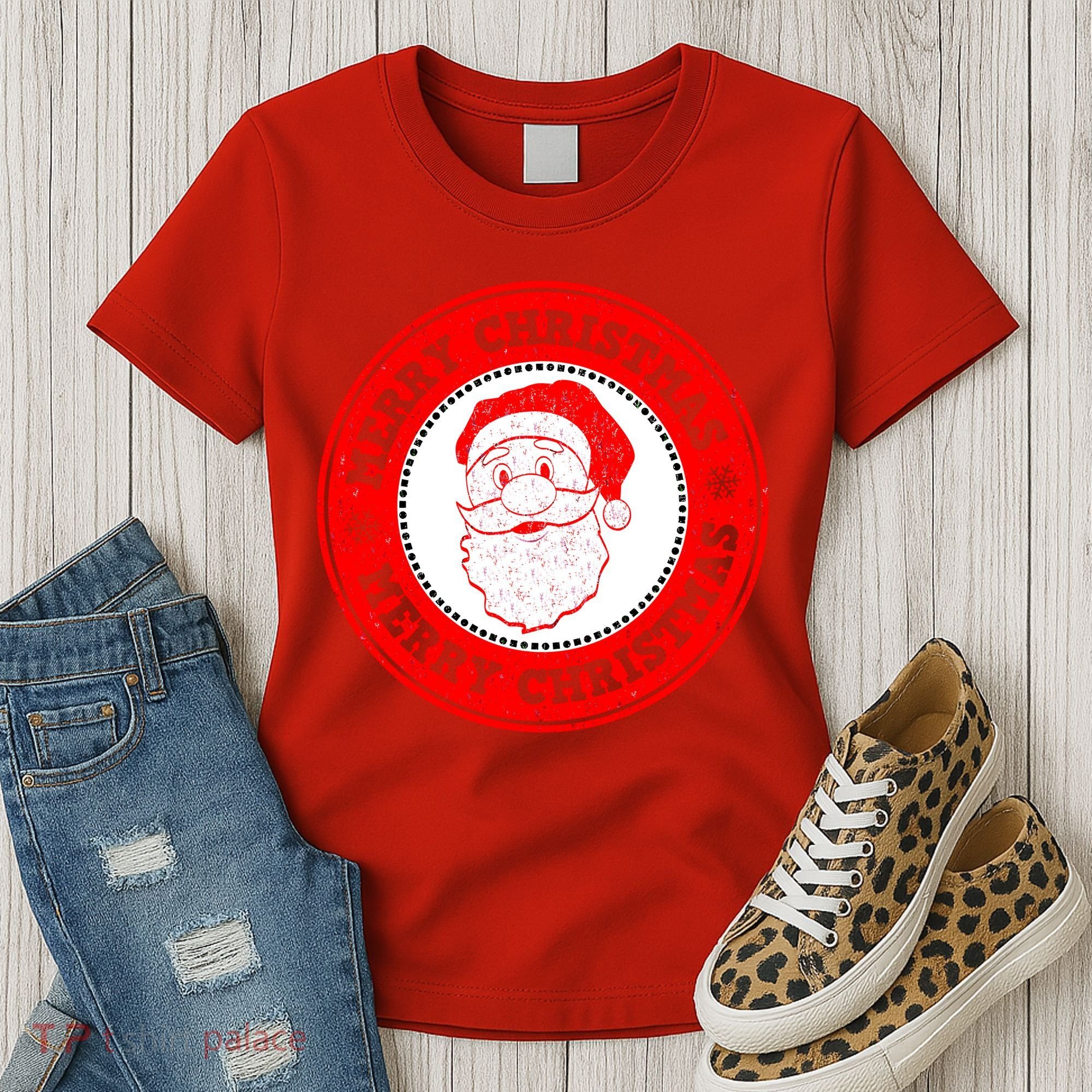 Merry Christmas Santa Claus Distressed Stamp of Approval Women's T-Shirt